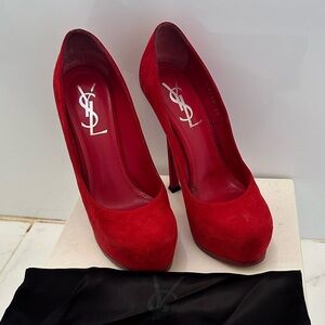 Saint Laurent Red Suede Tribtoo Platform Pumps Size 36